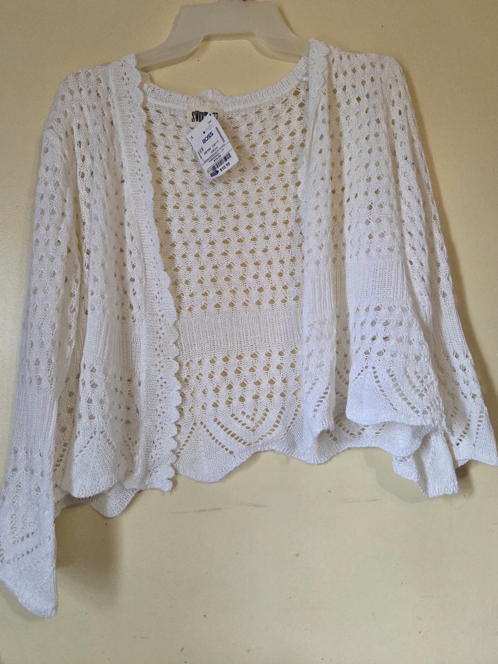 Open-Front White Crochet Cardigan Sweater